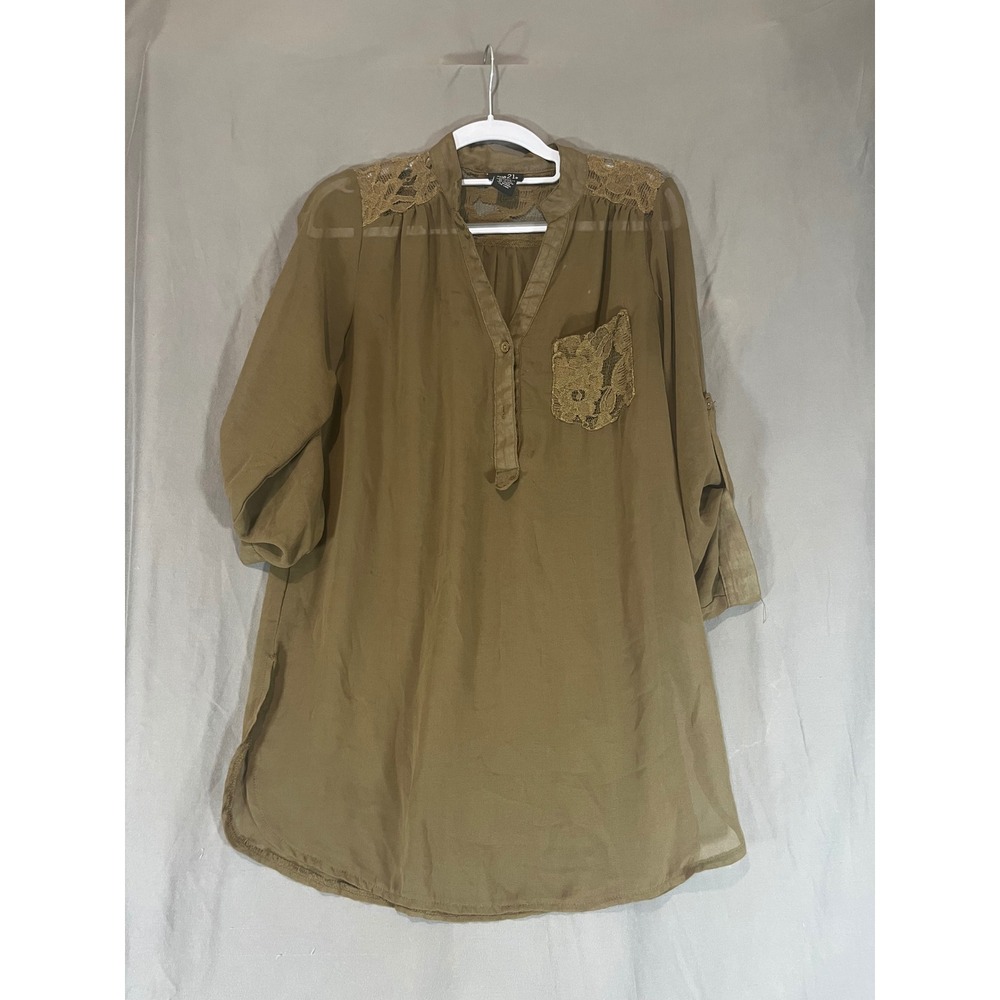 Rue 21 Khaki Lace Detail Tunic‎ Shirt Women Size M